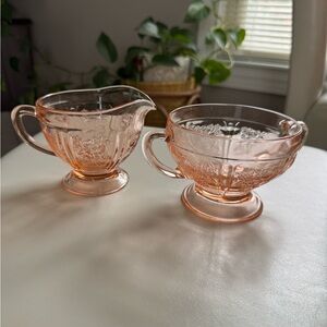 Vintage Federal Glass Sharon Cabbage Rose Depression Glass Cream and Sugar Set